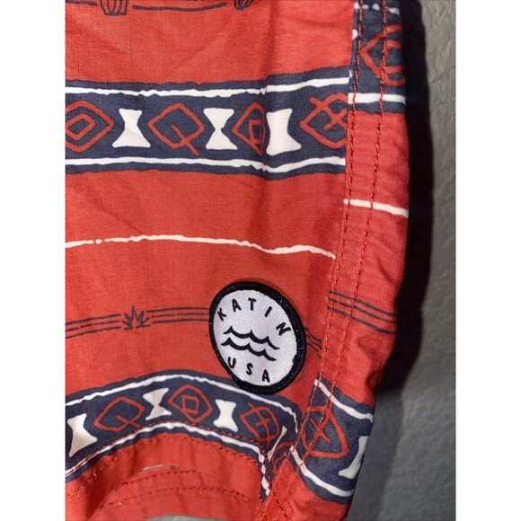 Katin USA Red Stripe Surf Swim Board Shorts Unlined Trunks Western Men 30 - Picture 2 of 9